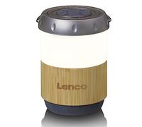 Lenco BTL-030BA Linterna Bluetooth con Altavoz, IPX4, batería 40h, diseño de bambú, 3W RMS, luz LED Regulable, asa para Colgar, Exterior, Camping, jardín, Bluetooth 5.3