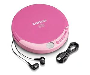 Lenco CD-011PK - Reproductor de CD portátil con función de carga de batería - Pantalla LCD - Diskman - CD walkman - con auriculares y cable de carga micro USB - Rosa