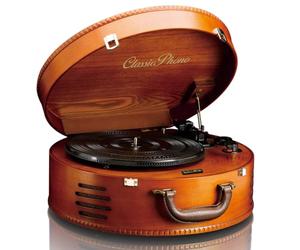 Lenco Classic Phono TT-34 - Tocadiscos (Estructura de Madera, 2 Altavoces Incorporados, Superficie de Piel Sintética), Color Marron