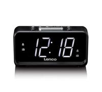 Lenco Radio Despertador con Pantalla LED, 18 x 9,7 x 7,8 cm, Negro, Digital, Doble Alarma, luz Nocturna, Carga USB, alimentación de Red