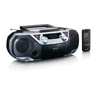 Lenco SCD-120SI - Boombox - Bluetooth 5.0 - Toploader Reproductor de CD/MP3 - Pletina de Casete - Radio FM - USB - 2 x 6 W RMS - Bass Reflex - Mando a Distancia - Plata