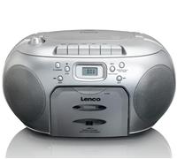 Lenco SCD-420SI - Radio FM portátil con Reproductor de CD y pletina de Casete - Toma de Auriculares - Plata