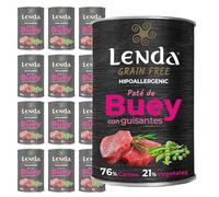 Lenda Pack 12 x 400gr Comida Húmeda Hipoalergenica para Perros Jovenes y Adultos - Buey con Guisantes - Alimento Completo y Natural para Todas Las Razas - Sin Cereales con Condroprotectores