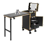 LENDISIY Carro de cosméticos con mesa y espejo, maletín de maquillaje con ruedas, maletín de peluquería, mesa de uñas, tocador, maletín de maquillaje, 3 cajones, para técnicos domésticos, spa, salón