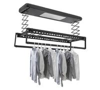 LENDISIY Tendedero eléctrico de techo elevable con mando a distancia + iluminación LED, barra para ropa ajustable de 130-215 cm, alcance del mando 20 m (negro)
