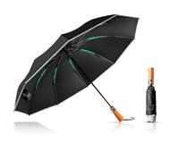 LENDOO Paraguas Plegable, Paraguas Plegable Antiviento Automatico Paraguas para el Sol UPF 50+ Anti-UV con Cierre 10 Varillas Costillas con Lujoso Mango de Madera de Primera Calidad