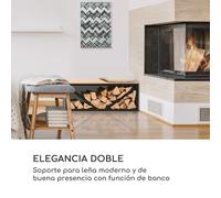 Leñero con banco de asiento Firebowl Kindlewood L Black 104x40x35cm, bambú-zinc Blumfeldt