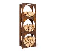 Leñero Trio Circulo 55 x 160 x 30 cm, 3 mm de acero, estante con óptica a óxido