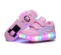 Lengender Zapatos Infantiles con Ruedas LED Luminosos con USB Recargable Doble Rueda para Patinaje al Aire Libre, rosa, 34 EU