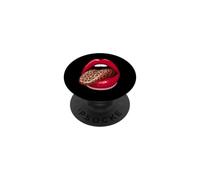 Lengua de Leopardo de Labios Rojos con Estampado de Animales Retro PopSockets PopGrip Adhesivo