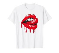 Lengua Labios Rojos Goteo Camiseta gráfica económica, Hombre, Blanco, M