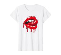 Lengua Labios Rojos Goteo Camiseta gráfica económica, Mujer, Blanco, M