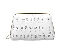 Lenguaje de signos Alfabeto de cuero de mano Cremallera Bolsa de Maquillaje Organizador Cartera Gran Capacidad Viaje Makeup Bag Artículos de tocador, blanco, Talla única