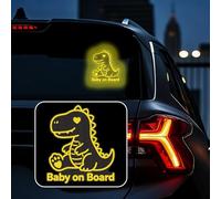 Leniutor 1 calcomanía reflectante de dinosaurio bebé a bordo, advertencia de seguridad, impermeable, vinilo para coche, señal de visibilidad nocturna para parachoques de ventana de coche (amarillo)