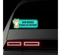 Leniutor 1 calcomanía reflectante para conductor con texto en inglés "Please Be Patient New Driver", divertidas y lindas advertencias de advertencia para ventana de automóvil, para estudiantes y