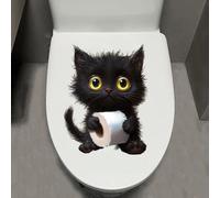 Leniutor - 1 pegatina para tapa de inodoro de gato, impermeable, para tapa de inodoro de animales, calcomanías de pared de dibujos animados, decoración de asiento de puerta de baño (gato de cara