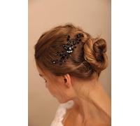Lenjicons Elegante peine de pelo negro con diamantes de imitación para Halloween, tocado hecho a mano de cristal, diadema de boda, accesorios para el cabello de novia, dama de honor