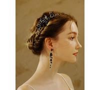 Lenjicons Peine gótico negro con diamantes de imitación para Halloween, tocado de boda, elegante peine de pelo para novia, accesorios para el pelo de novia, dama de honor