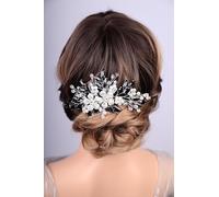 Lenjicons Peine para el pelo con perlas de diamantes de imitación negros, tocado de boda, flores plateadas, perlas, accesorio para el cabello de novia, para novias, damas de honor