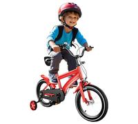 LENJKYYO Bicicleta infantil de 14 pulgadas con ruedas de apoyo, bicicleta para niños de 3 a 6 años y niñas, al aire libre, deportivo, bicicleta infantil, color rojo, altura ajustable (95-135 cm)