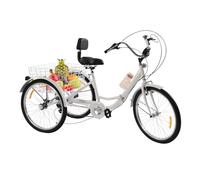 LENJKYYO Triciclo plegable para adultos, 24 pulgadas, 7 velocidades, 3 ruedas, con cesta de la compra para adultos, triciclo para adultos, triciclo plegable, triciclo (blanco))