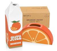 Lenor Decor Jarrón de Jugo de Naranja, Juego de 2 jarrones. Jarrón de cartón de cerámica y jarrón Naranja en rodajas. Jarrones únicos para Flores. Decoración Divertida para el hogar. Colorida,