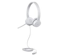 Lenovo 110 - Auriculares estéreo USB (Aislamiento de Ruido, Micrófono de Brazo Giratorio, Orejeras de Cuero y Espuma con Memoria) Certificación Work with Chromebook de Google - Gris Nube