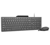 Lenovo 310 USB-A Combo Teclado y Ratón con Cable (Ratón Sensor Óptico Rojo, 2000 dpi, 3 Botones, Scroll, Teclado Resistente a Salpicaduras, Soporte para Móvil, USB-A) QWERTY Español - Gris
