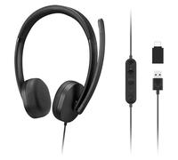 Lenovo Auriculares estéreo con cable USB-A/USB-C 115, caja de control en línea, ligeros, con cancelación de ruido, adaptador USB-A a USB-C, color negro