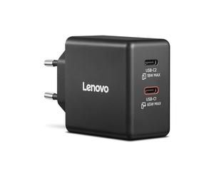 Lenovo Cargador Dual USB-C 65 W GAN (Compatible con PC y Otros Dispositivos, 2 Puertos USB-C, Portátil, Ligero) Incluye Cable Tipo C de 1.5 m - Negro