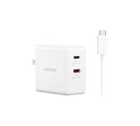 Lenovo Cargador dual USB-C 65W GaN, 2 puertos USB-C, para portátiles/tabletas, teléfonos y más, tamaño compacto, enchufe plegable, incluye cable USB C de 1,5 m, modelo/tipo: CC65, blanco