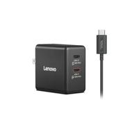 Lenovo Cargador Dual USB-C 65W GAN, 2 Puertos USB-C, para portátiles/tabletas y teléfonos y más, tamaño Compacto, Enchufe Plegable, Incluye Cable USB C de 1,5 m, Modelo/Tipo: CC65, Negro