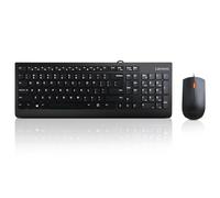 Lenovo Combo 300 USB, teclado y ratón con cable de tamaño completo, ergonómico, ratón izquierdo o derecho, ratón óptico, GX30M39606, negro
