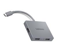 Lenovo Hub de Viaje USB-C 4 en 1, Cable USB-C Integrado, 1 HDMI 4K @ 60Hz, 2 USB-A 3.2, 1 Conector Combinado de 3.5 mm, Gris Luna