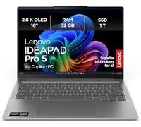 Lenovo IdeaPad Pro 5 AI Ordenador portátil, pantalla OLED de 16 pulgadas, 2,8 K, PC Copilot+, AMD Ryzen AI 7 350, 32 GB de RAM, SSD de 1 TB, gráficos AMD Radeon, Windows 11 Home, QWERTZ, Luna gris, 3