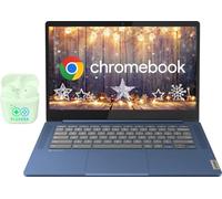 Lenovo IdeaPad Slim 3, Laptop Chromebook con pantalla táctil FHD IPS de 14 pulgadas, procesador MediaTek Kompanio 520 de 8 núcleos, 4 GB de RAM 64 GB eMMC, Chrome OS, auriculares PLUSERA, azul