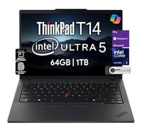 Lenovo Laptop empresarial ThinkPad T14 Gen 5 (14 pulgadas FHD+ IPS, Intel Ultra 5 125U, 64GB DDR5 RAM, 1TB SSD), cámara web HD de 5 MP, 2 Thunderbolt 4, Wi-Fi 6E AI PC, Win 11 Pro, 3 años de peso