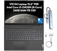 Lenovo Laptop empresarial V15 Gen 4, pantalla FHD de 15.6 pulgadas, Intel Core i5-13420H de 13ª generación, 8 núcleos, 24 GB de RAM, SSD PCIe de 1 TB, cámara web, Wi-Fi 6, Ethernet, HDMI, estación de