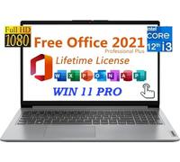Lenovo Laptop Ideapad 1i para negocios y estudiantes, pantalla táctil FHD de 15.6 pulgadas, Intel Core i3-1215U, Windows 11 Pro, con Lifetime Office 2021, tipo C, gris nube (8 GB de RAM | SSD de 256