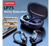 Lenovo LP75 Ture auriculares inalámbricos TWS Bluetooth 5,3 reducción de ruido gancho para la oreja deportivo estéreo HiFi auriculares para juegos impermeables 1 Black 1 White