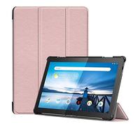 Lenovo Tab M10 Funda, SATURCASE Cuero De La PU Flip Plegable Folio Apoyo Bumper Protector Funda Carcasa Case para Lenovo Tab M10 (Oro Rosa)