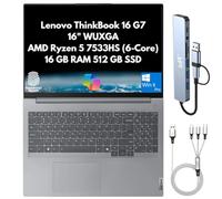 Lenovo ThinkBook 16 G7 Business Laptop 2025 pulgadas WUXGA, AMD Ryzen 5 7533HS (6 núcleos), 16 GB DDR5 RAM, 512 GB PCIe SSD, Wi-Fi 6, Bluetooth, RJ-45, cámara web, lector de huellas dactilares