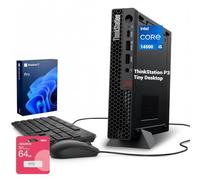 Lenovo ThinkCentre M70q Tiny Business Desktop, Intel 10-Core i5-14400T, 64GB DDR5, 2TB SSD, HDMI, DP, Wi-Fi 6E, compatible con 3 monitores 4K, KB y mouse con cable, Win 11 Pro, paquete de unidad flash