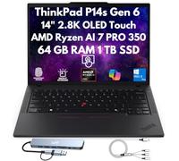Lenovo ThinkPad P14s Gen 6 AI Ready Business Laptop 2026, 14 pulgadas 2.8K OLED 120Hz Touch, AMD Ryzen AI 7 PRO 350 (Beats Ultra 7 155U), 64GB DDR5 RAM, 1TB PCIe SSD, FPReader, IR Cam, WiFi 7