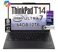 Lenovo ThinkPad T14 Gen 5 Business Laptop de 14 pulgadas FHD+ IPS, Intel Ultra 7 155U, 64GB DDR5 RAM, 2TB SSD, cámara web de 5 MP, huellas dactilares, retroiluminado, Wi-Fi 6E, 2 Thunderbolt 4, PC AI