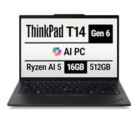 Lenovo Laptop ThinkPad T14 Gen 6 Co-Pilot+ 2025 - AMD Ryzen AI 5 PRO 340, pantalla WUXGA 1920x1200 de 400 nits, PC AI, memoria de 16 GB, SSD de 512 GB, cámara RGB de 5 MP, lector FP y Windows 11 Pro