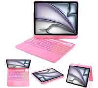 LENRICH Funda con teclado para iPad Air de 13 pulgadas M3 2025 y M2 2024, rotación de 360 grados, soporte giratorio de 180 grados, tapa dura, apagado y encendido automático, color rosa