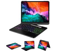 LENRICH Funda con teclado para iPad Pro de 12.9 pulgadas, 6ª generación 2022, 5ª 2021/4ª 2020/3ª generación 2018, rotación de 360 grados, soporte giratorio de 180 grados, cubierta dura, color negro