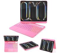 LENRICH Funda con teclado para iPad Pro de 13 pulgadas M5 2025/M4 2024, rotación de 360 grados, soporte giratorio de 180 grados, tapa dura, apagado y encendido automático, color rosa