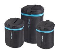 LENS-AID Bolsillo de lente grueso forrado: funda de lente con cremallera y hebilla de cinturón, Negro 1, Set di 3 (S,M,L), Práctico